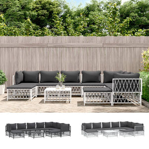 vidaXL Patio Furniture Set 10 Piece Garden Sectional Sofa with Cushions Steel-9