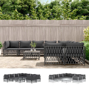 vidaXL Patio Furniture Set 9 Piece Garden Sectional Sofa with Cushions Steel-8