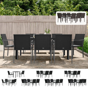 vidaXL Patio Dining Set Table and Chair with Cushions Poly Rattan and Steel-33