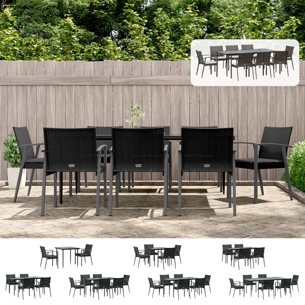 vidaXL Patio Dining Set Table and Chair with Cushions Poly Rattan and Steel-31