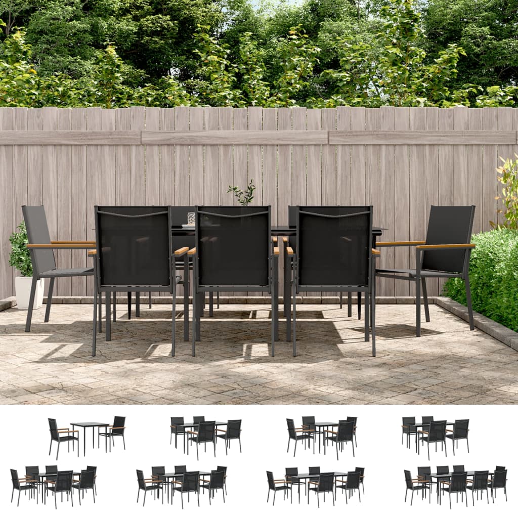 vidaXL Patio Dining Set Patio Table and Chair Set Black Textilene and Steel-14