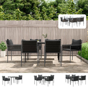 vidaXL Patio Dining Set with Cushions Outdoor Furniture Poly Rattan and Steel-13