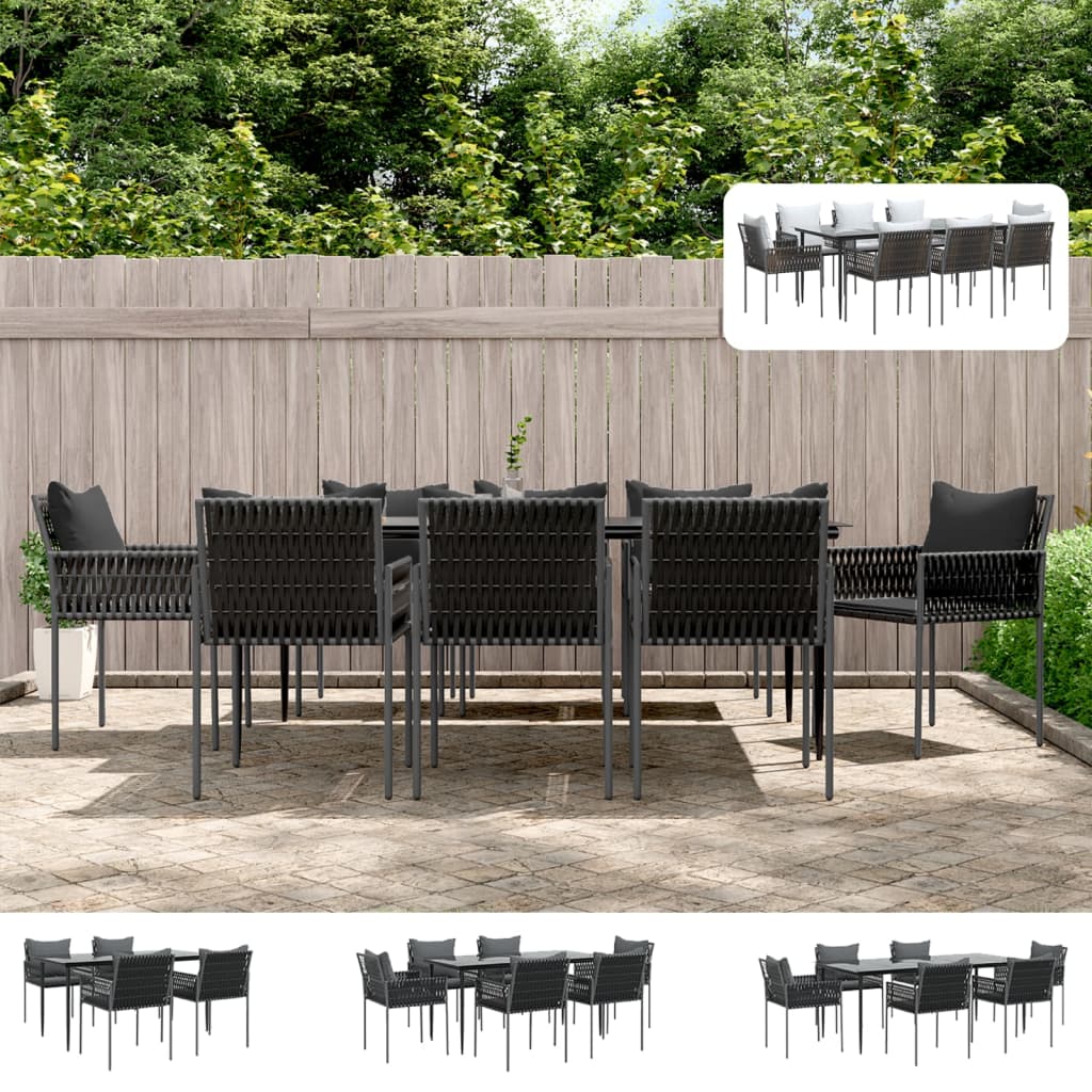 vidaXL Patio Dining Set Table and Chair with Cushions Poly Rattan and Steel-22