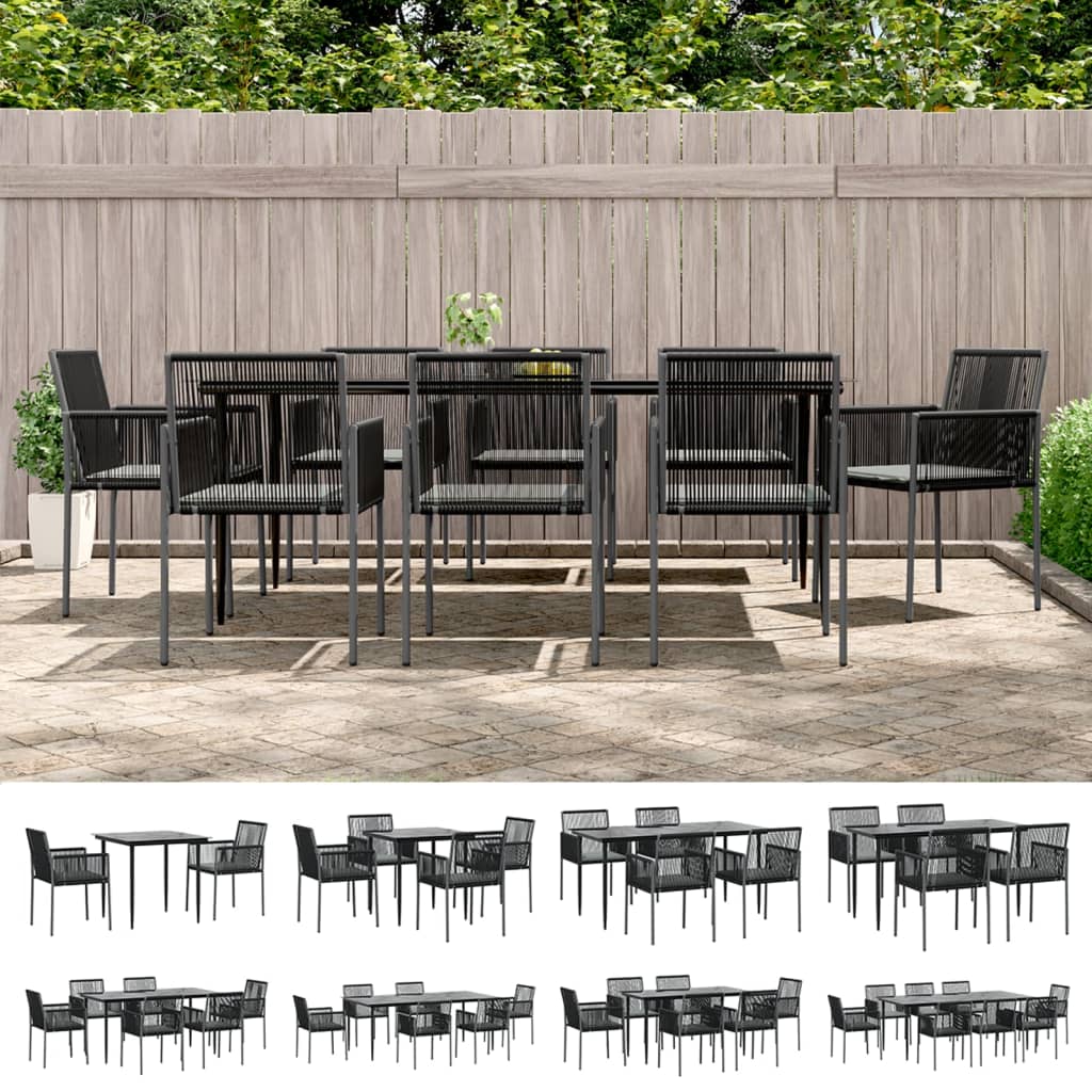 vidaXL Patio Dining Set Table and Chair with Cushions Poly Rattan and Steel-52