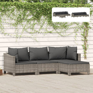 vidaXL 4 Piece Patio Lounge Set with Cushions Gray Poly Rattan-5