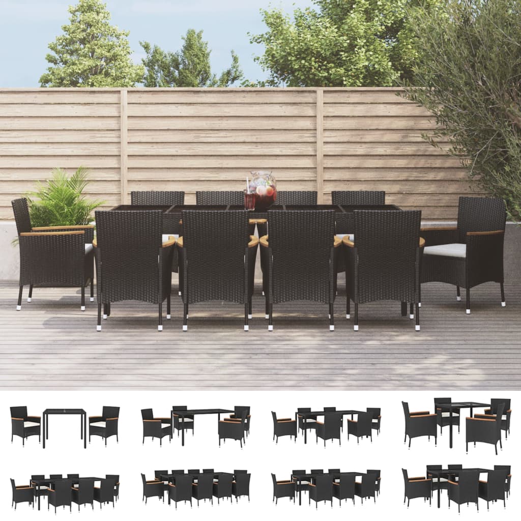 vidaXL Patio Dining Set with Cushions Outdoor Furniture Black Poly Rattan-6