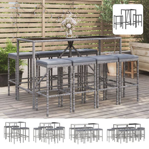 vidaXL Patio Bar Set Outdoor Garden Table with Stool with Cushions Poly Rattan-36