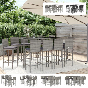 vidaXL Patio Bar Set Outdoor Table and Chair Set with Cushions Poly Rattan-37