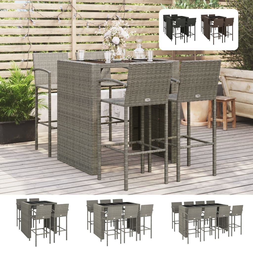 vidaXL Patio Bar Set Outdoor Patio Wicker Set Bar Height Chair Poly Rattan-29