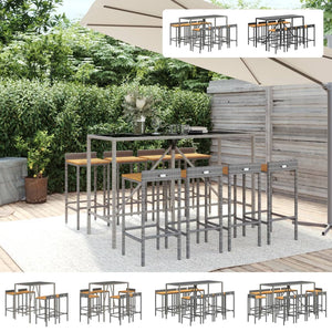 vidaXL 7 Piece Patio Bar Set Black Poly Rattan& Solid Wood Acacia-40