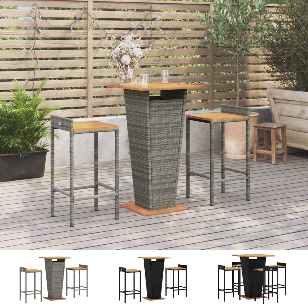 vidaXL Patio Bar Set Kitchen Bar Table Set Poly Rattan and Solid Wood Acacia-14