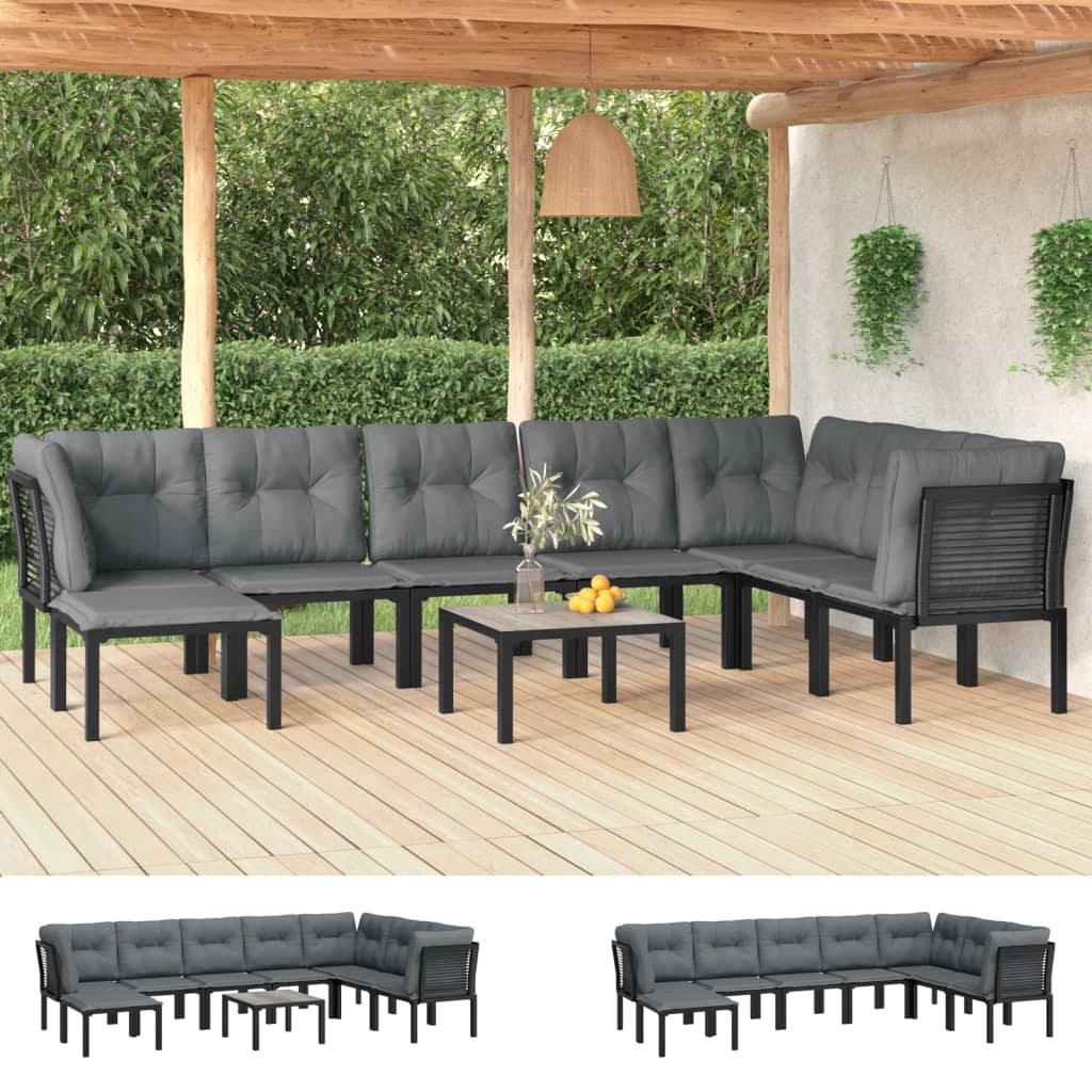 vidaXL Patio Furniture Set Outdoor Sectional Sofa Black and Gray Poly Rattan-16