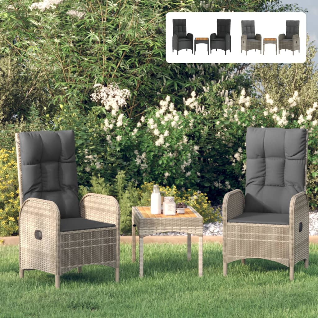 vidaXL Patio Furniture Set 3 Piece Patio Lounge Set with Cushions Poly Rattan-8