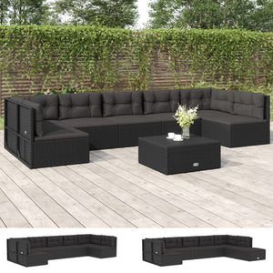 vidaXL 7 Piece Patio Lounge Set with Cushions Black Poly Rattan-3