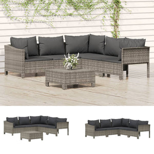 vidaXL 6 Piece Patio Lounge Set with Cushions Gray Poly Rattan-3