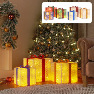 vidaXL Christmas Decoration 3 Pcs Christmas Lighted Gift Box Present 64 LEDs-5