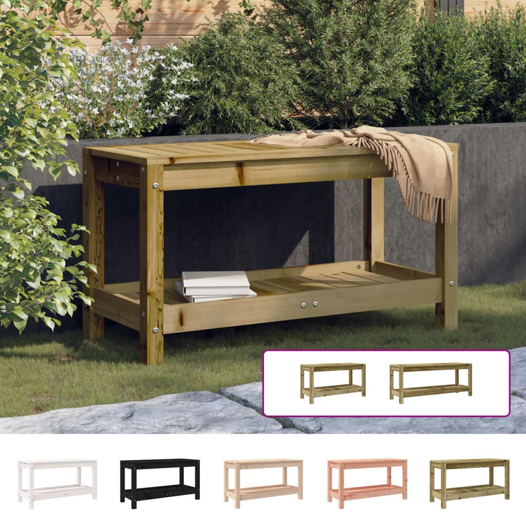 vidaXL Patio Bench Outdoor Bench with Storage Shelf Black Solid Wood Pine-2