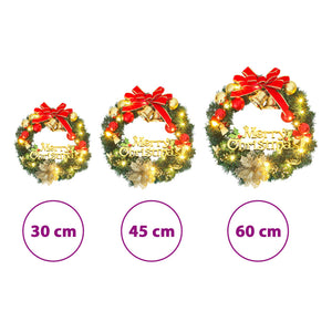 vidaXL Christmas Wreath Decoration Ornament for Front Door with LEDs Green-22