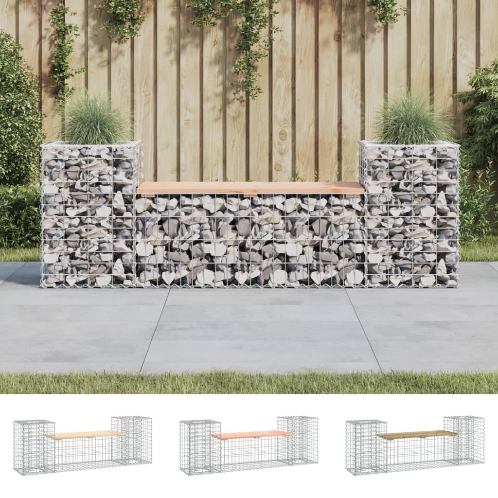 vidaXL Patio Bench Outdoor Park Bench Seating Gabion Design Solid Wood Pine-3