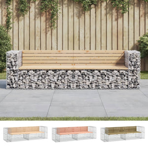 vidaXL Patio Bench Gabion Design Garden Outdoor Seating Loveseat Solid Wood-3