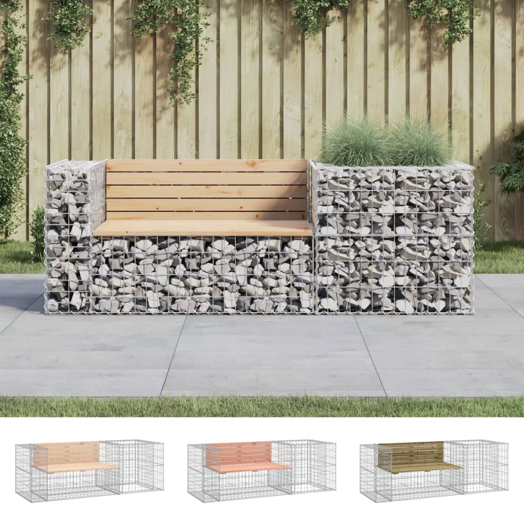 vidaXL Patio Bench with Gabion Basket Park Garden Outdoor Seating Solid Wood-2