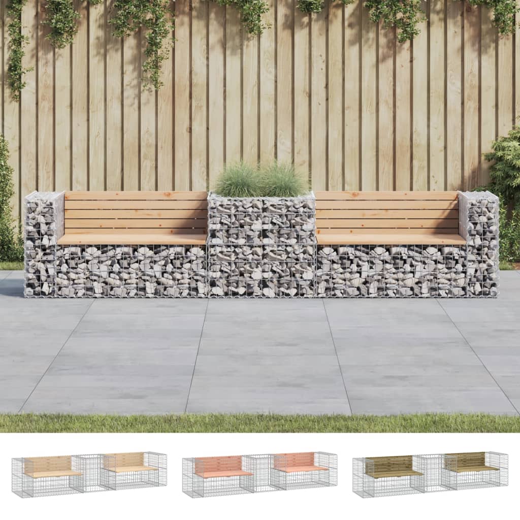 vidaXL Patio Bench with Gabion Basket Park Garden Outdoor Seating Solid Wood-2