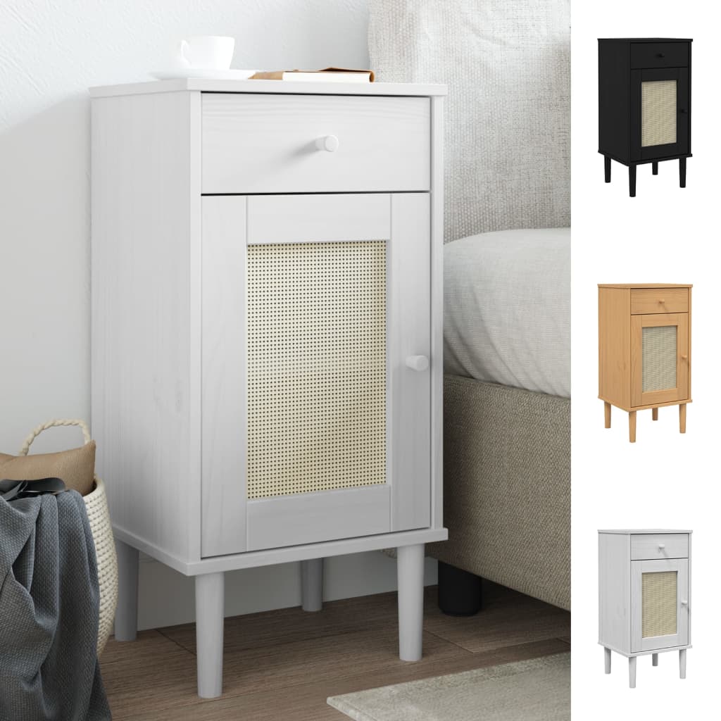 vidaXL Bedside Cabinet Furniture for Bedroom SENJA Rattan Look Solid Wood Pine-17