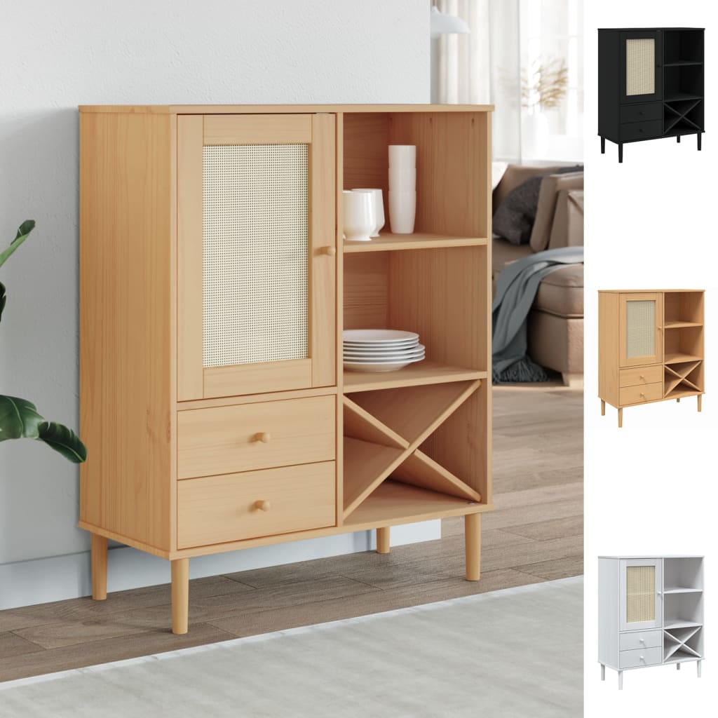 vidaXL Highboard Tall Storage Side Cabinet SENJA Rattan Look Solid Wood Pine-15