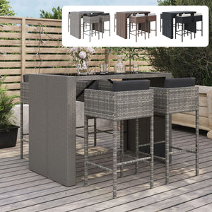 vidaXL Patio Bar Set 5 Piece Wicker Table and Stool with Cushions Poly Rattan-8