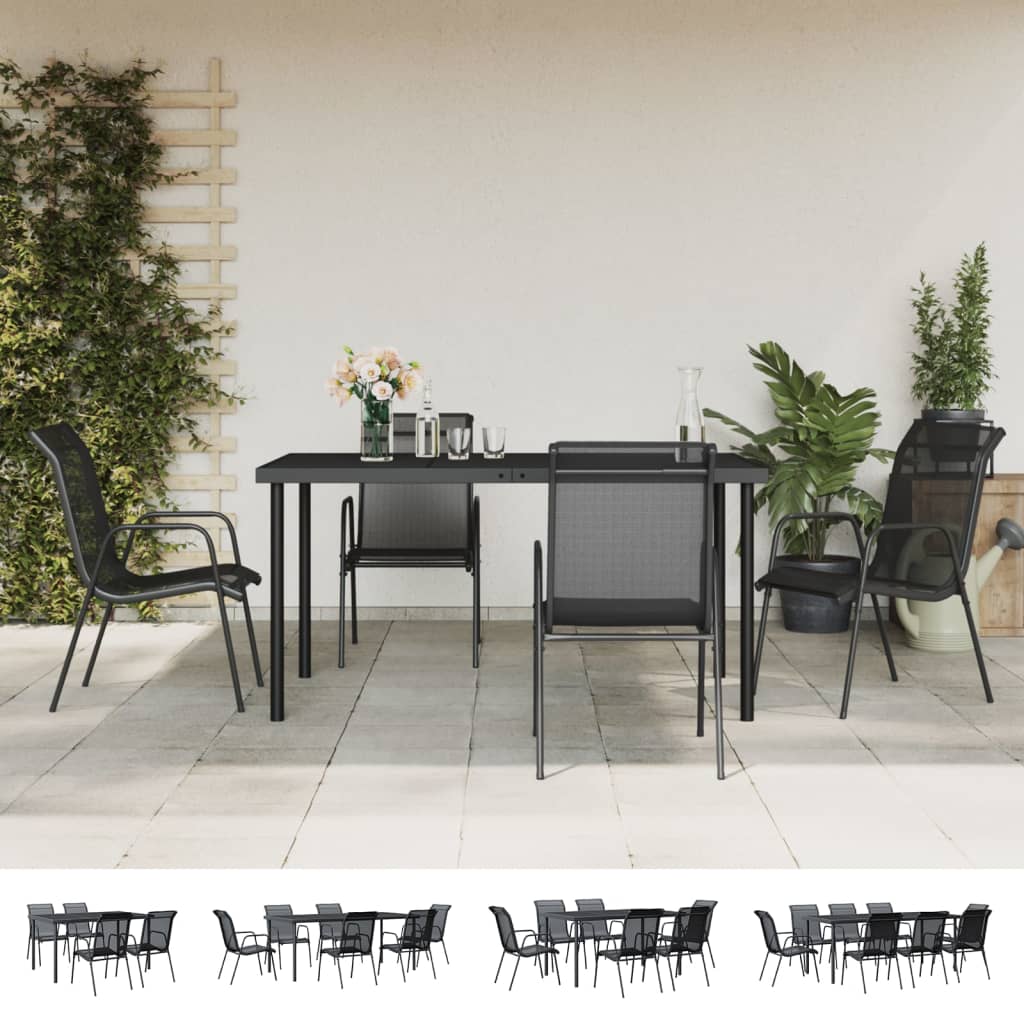 vidaXL Patio Dining Set Outdoor Table and Chair Black Steel and Textilene-8