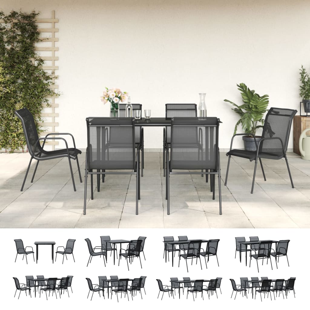 vidaXL Patio Dining Set Outdoor Table and Chair Black Steel and Textilene-9