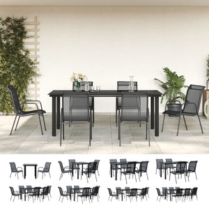 vidaXL 5 Piece Patio Dining Set Black Steel and Textilene-11