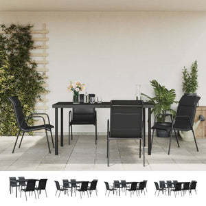 vidaXL Patio Dining Set Outdoor Table and Chair Black Steel and Textilene-8