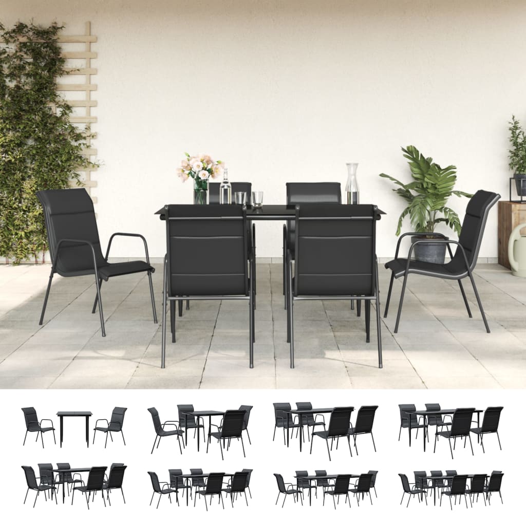 vidaXL 3 Piece Patio Dining Set Black Steel and Textilene-8