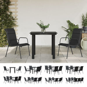 vidaXL Patio Dining Set Outdoor Table and Chair Black Steel and Textilene-10