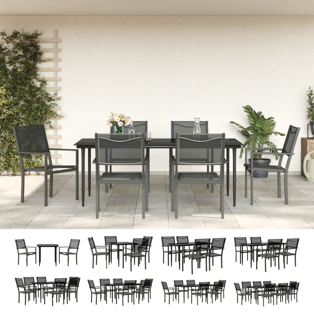 vidaXL Patio Dining Set Outdoor Table and Chair Black Steel and Textilene-7