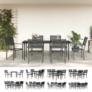 vidaXL Patio Dining Set Outdoor Table and Chair Black Steel and Textilene-7