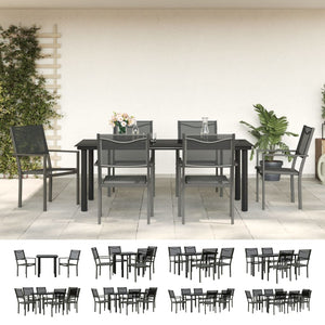 vidaXL Patio Dining Set Outdoor Table and Chair Black Steel and Textilene-5