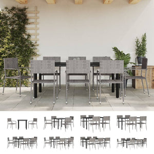 vidaXL Patio Dining Set Table and Chair Gray and Black Poly Rattan and Steel-3