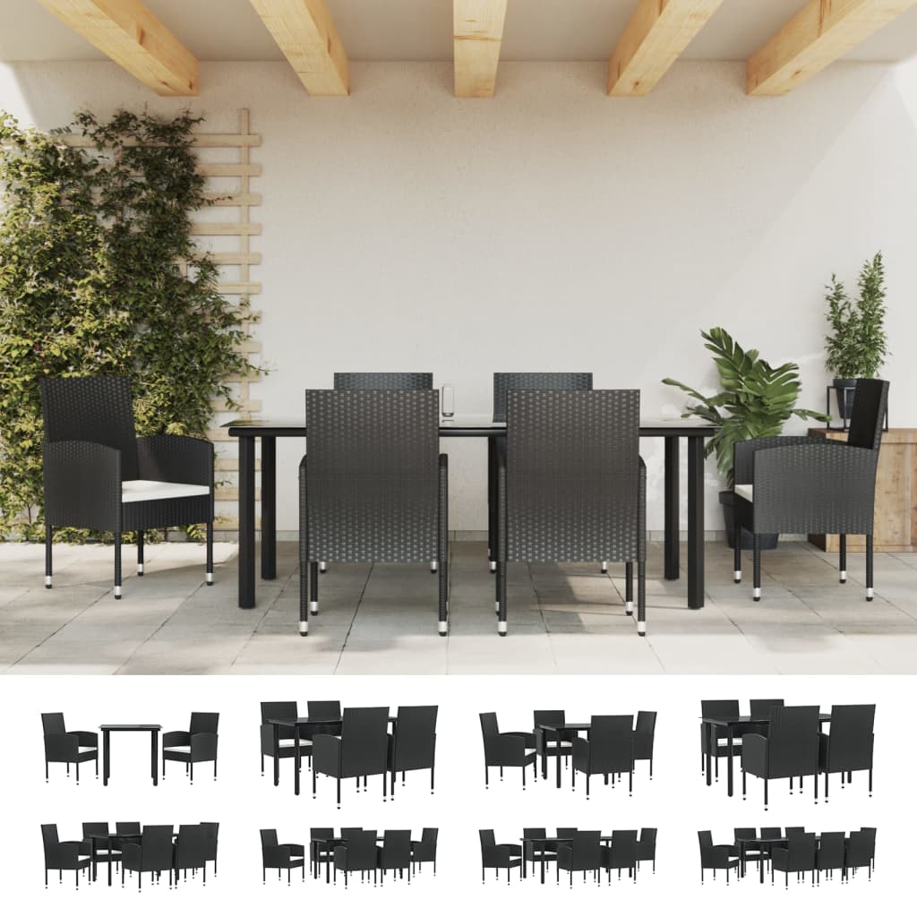 vidaXL Patio Dining Set Table and Chair Furniture Black Poly Rattan and Steel-3