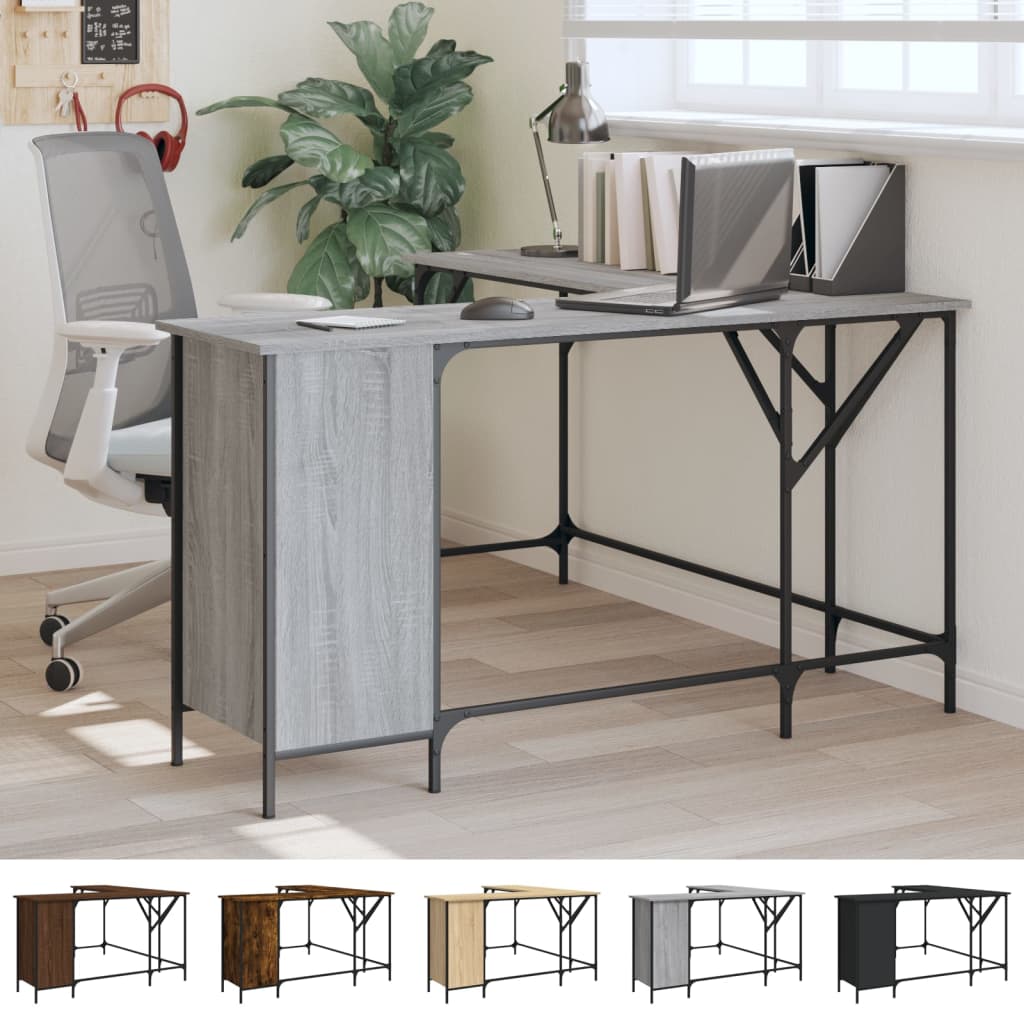 vidaXL Desk Storage L-shape Computer Study Table with Shelves Engineered Wood-12