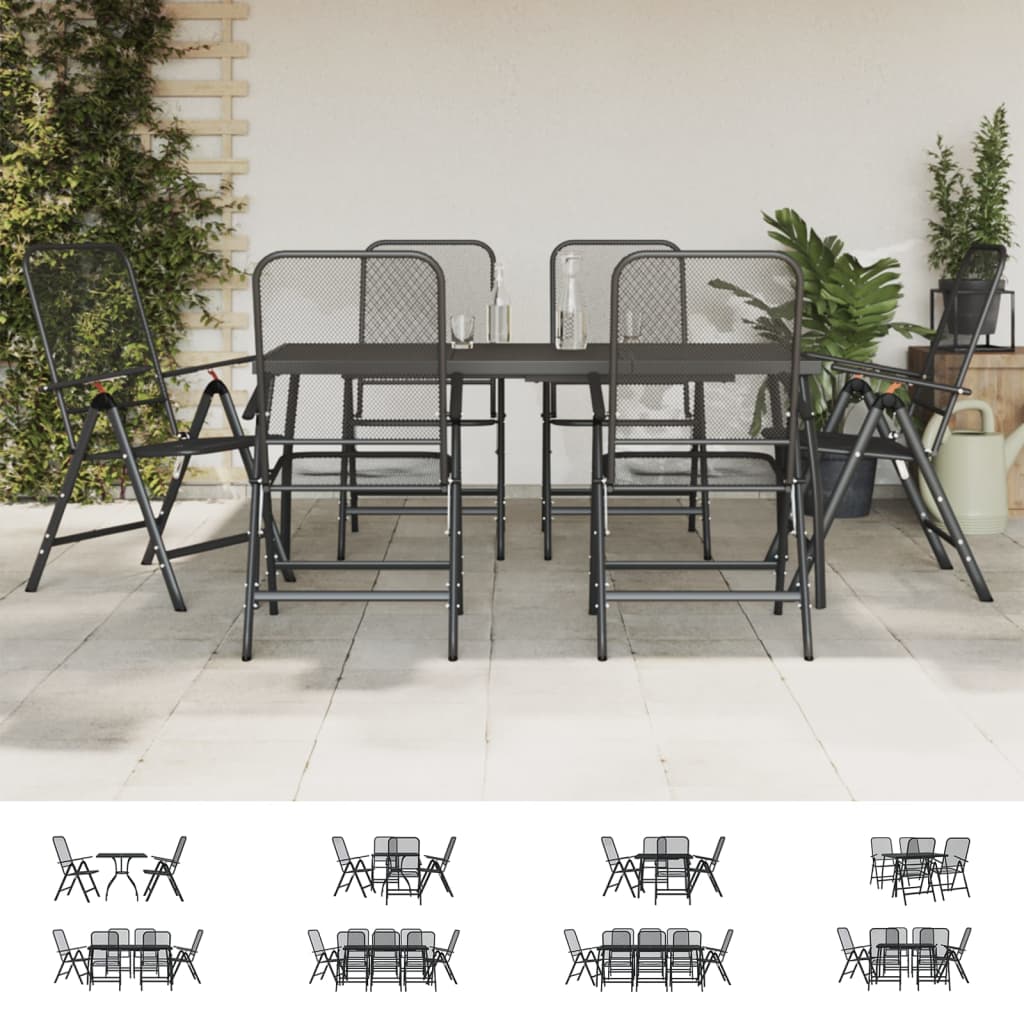 vidaXL Patio Dining Set Outdoor Furniture Conversation Anthracite Metal Mesh-44