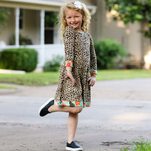 AnnLoren Little & Big Girls Long Sleeve Leopard Rose Fall Floral Dress Boutique-4