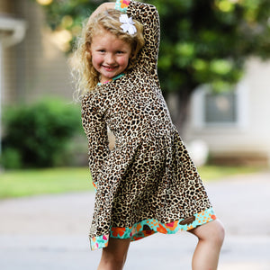 AnnLoren Little & Big Girls Long Sleeve Leopard Rose Fall Floral Dress Boutique-2