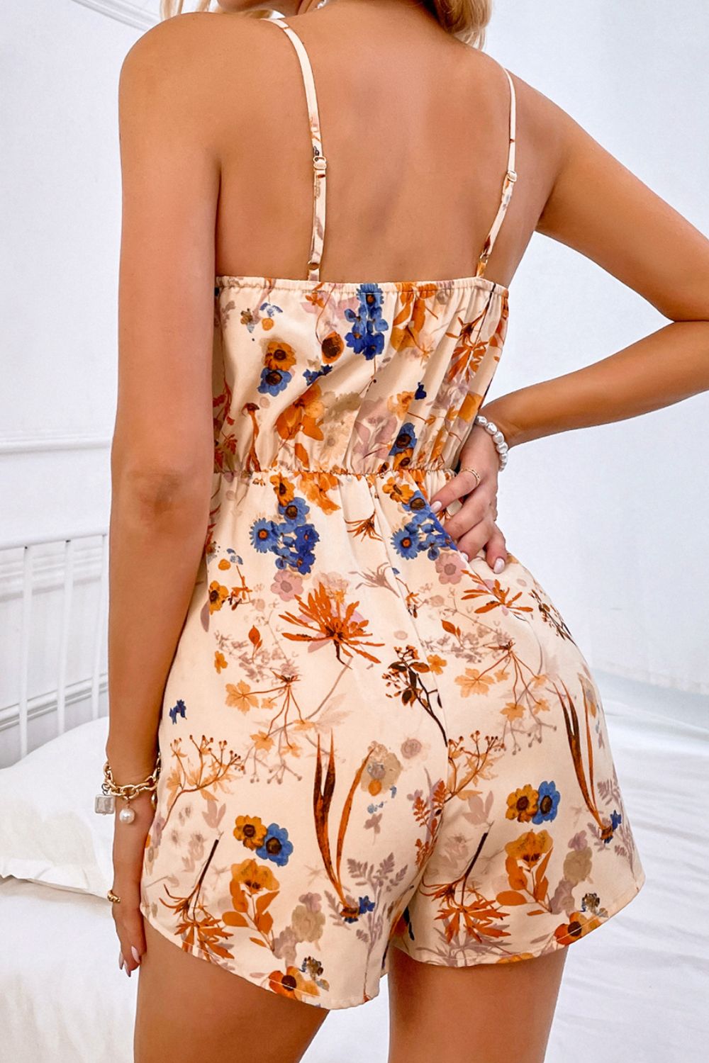 Floral Cowl Neck Spaghetti Strap Romper