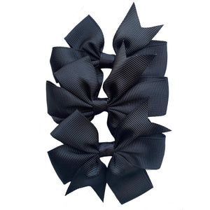 Set of 3- Black 3" Ribbon Bow Clips