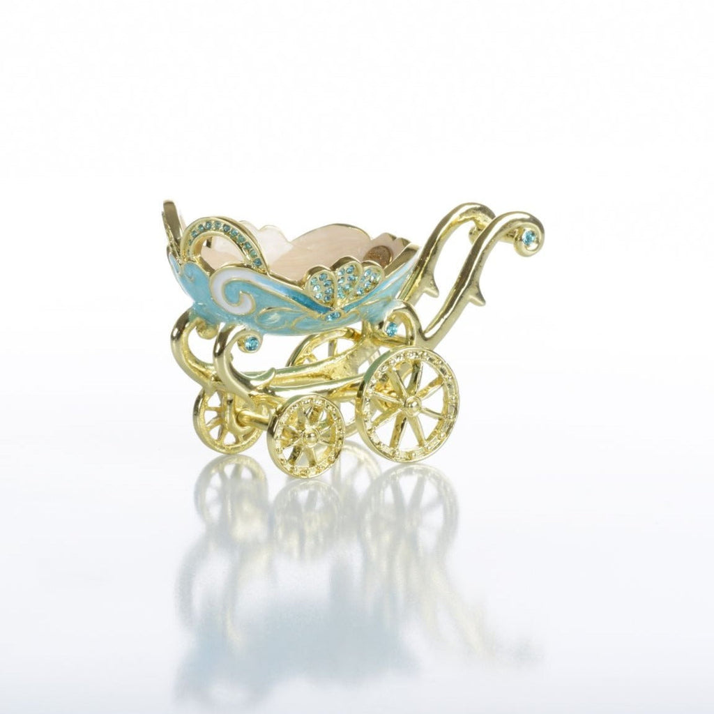 Turquoise vintage Baby Carriage Trinket Box stroller - 99fab 