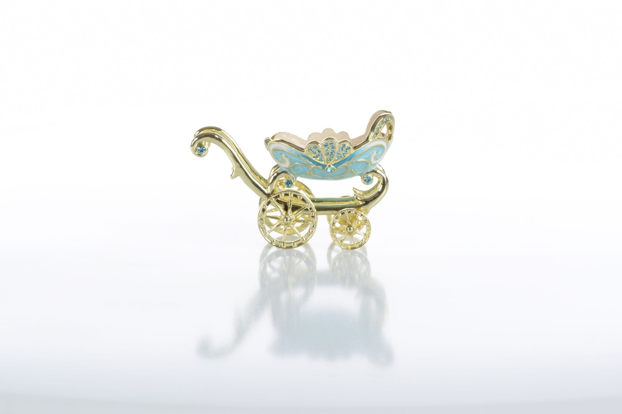 Turquoise vintage Baby Carriage Trinket Box stroller