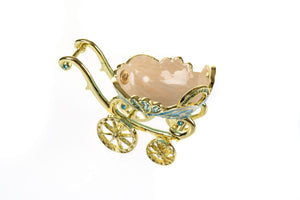 Turquoise vintage Baby Carriage Trinket Box stroller