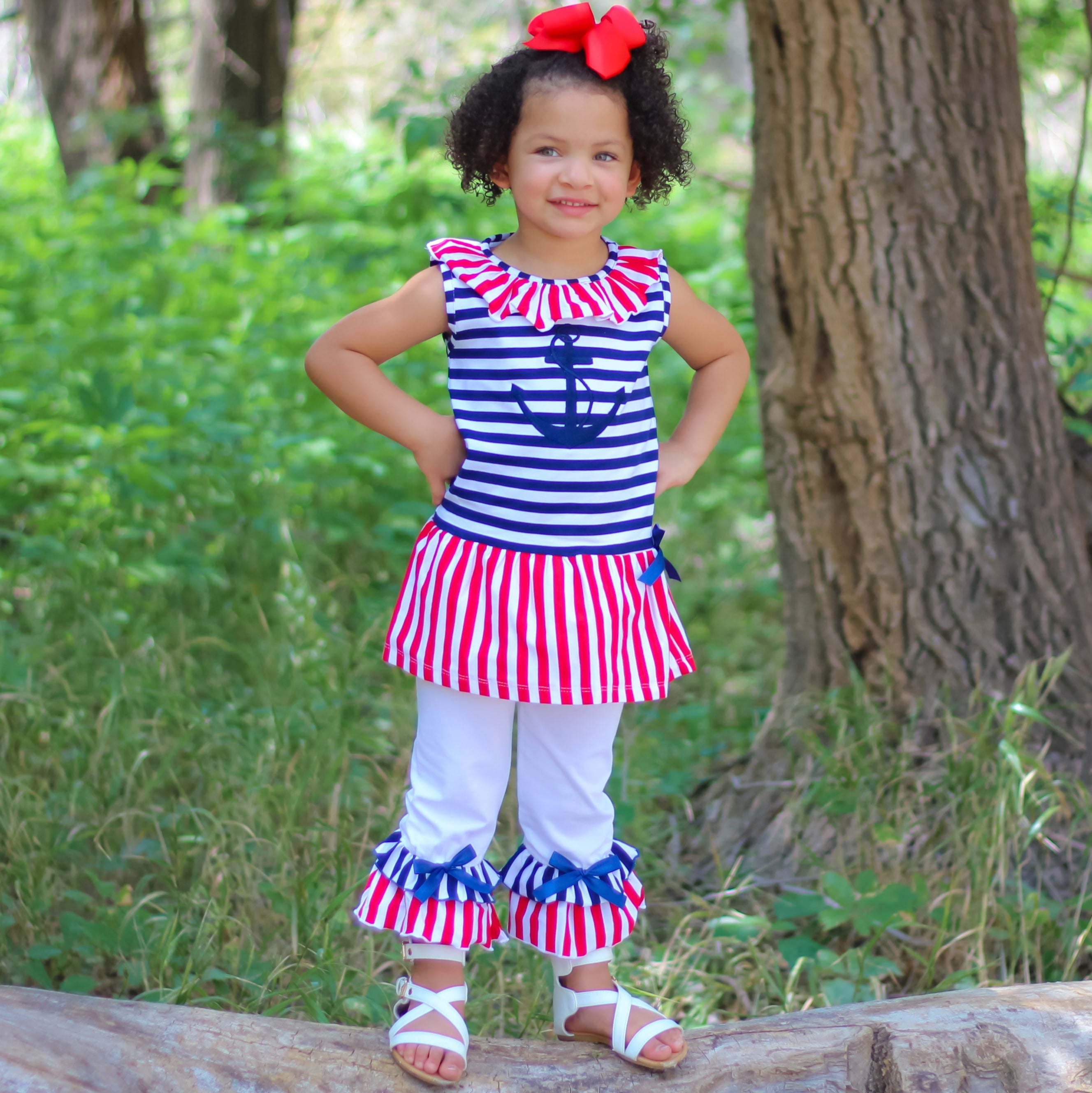 Girls Boutique Patriotic Sailor Outfit Tunic and Capri Leggings